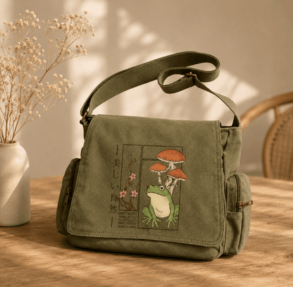 Green Japanese print frog bag
