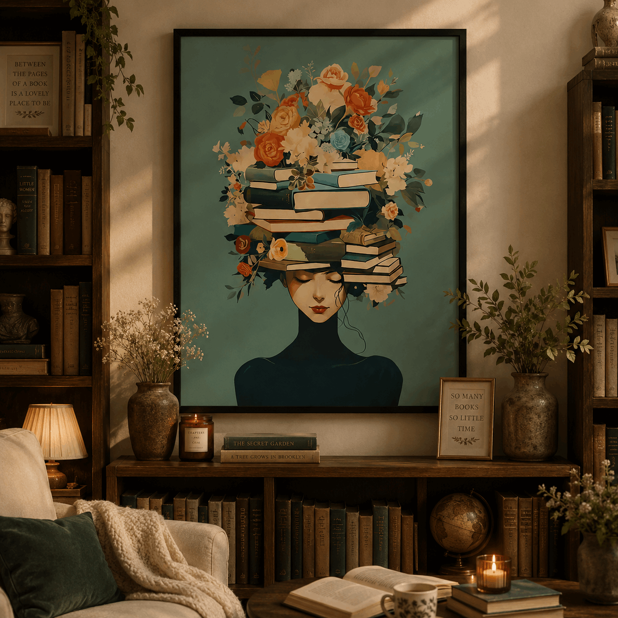 Readers of the Flower Crown Framed Wall Art Print | Book Lover Wall Decor Gift
