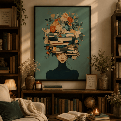 Readers of the Flower Crown Framed Wall Art Print | Book Lover Wall Decor Gift