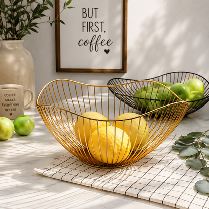 Geometric Metal Fruit Bowl | Modern Decorative Kitchen and Dining Bowl
