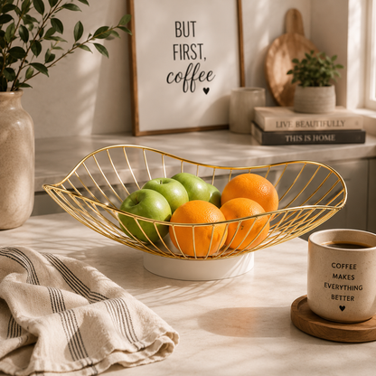 Geometric Metal Fruit Bowl | Modern Decorative Kitchen and Dining Bowl