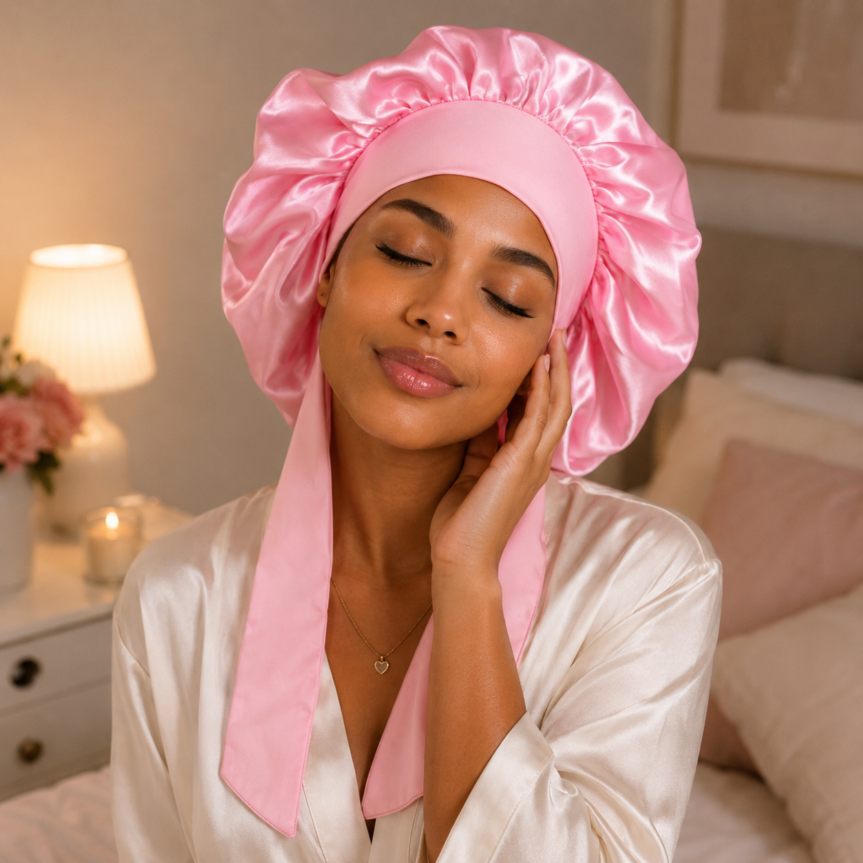 Satin Adjustable Night Sleep Cap for Curly Hair
