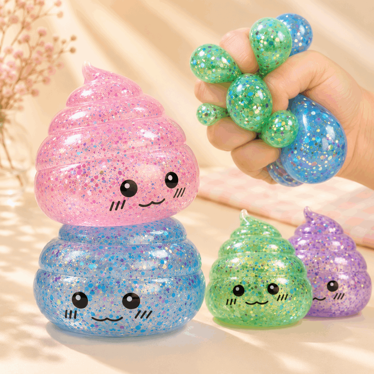 Glitter Poo Squishy Stress Ball Funny Stretch Fidget Toy