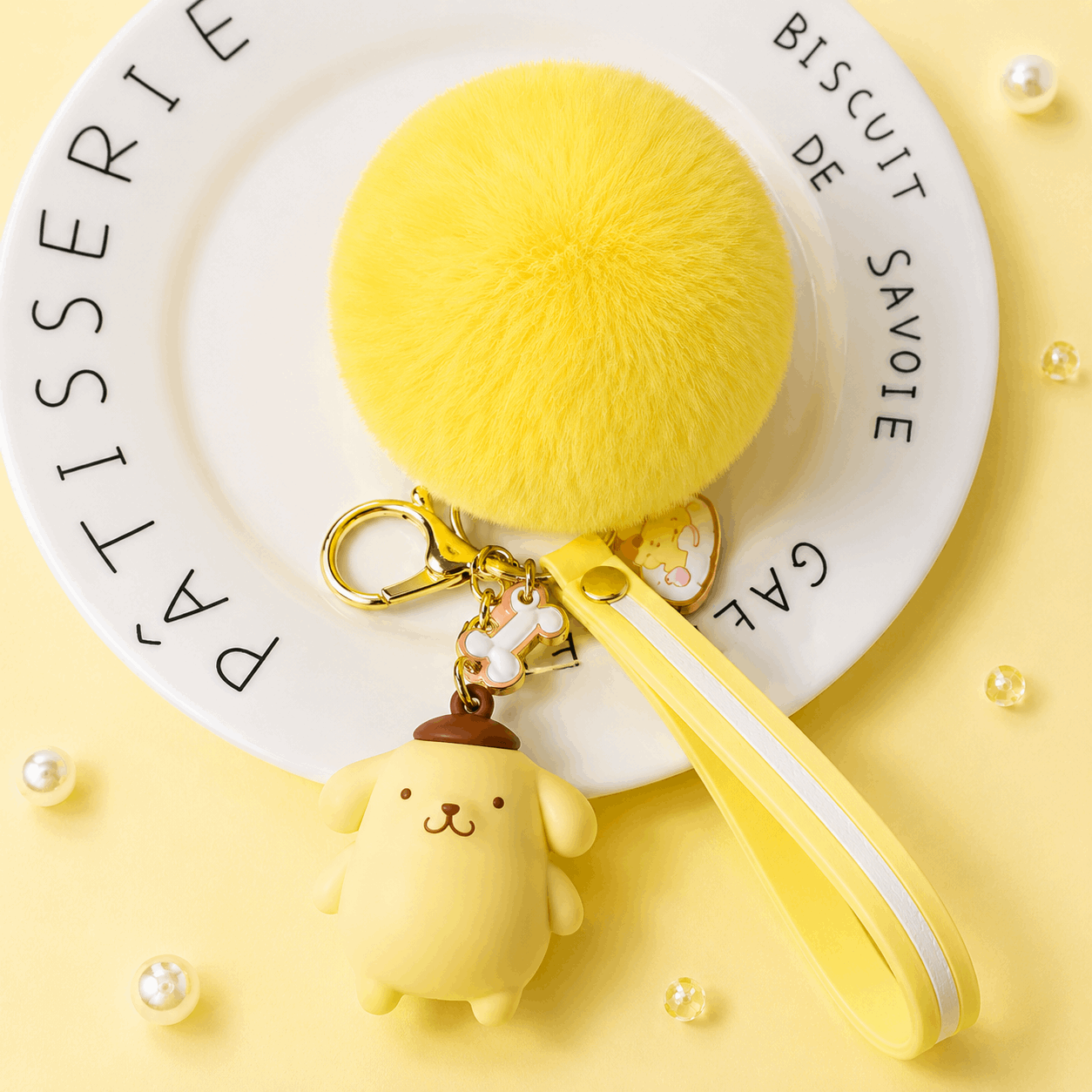 Pom Purin Sanrio Fur Ball Keychain Hello Kitty Kuromi Bag Charm