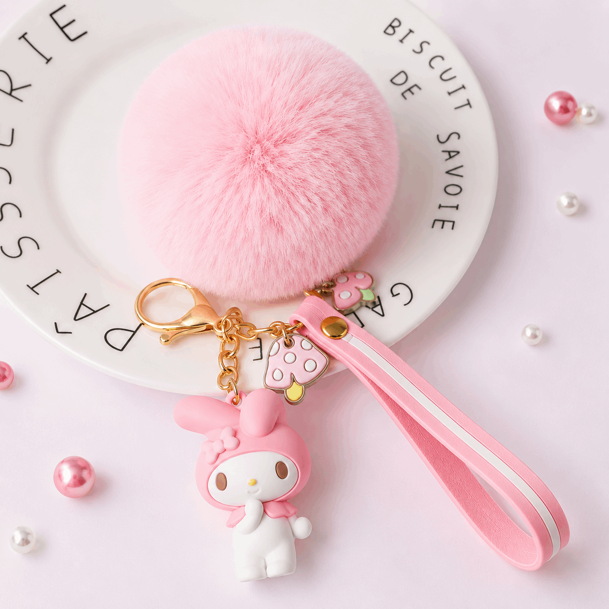 My Melody Sanrio Fur Ball Keychain Hello Kitty Kuromi Bag Charm