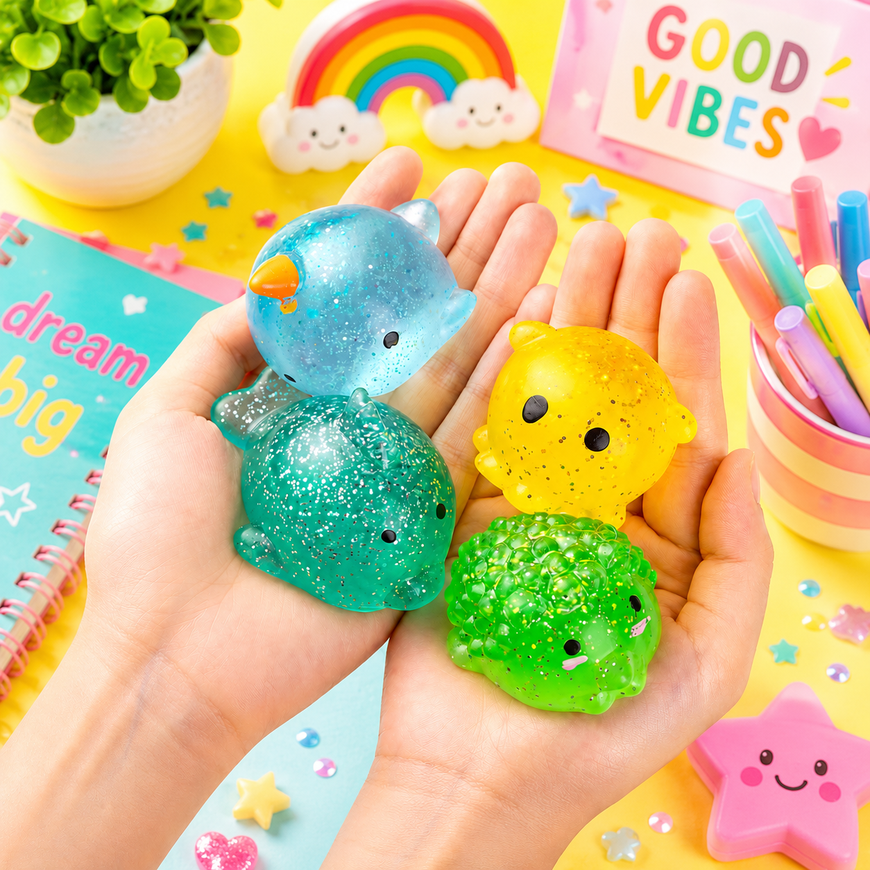 Glitter Squishy Mochi Fidget Toys | Cute Sensory Stress Relief Squeeze Toys
