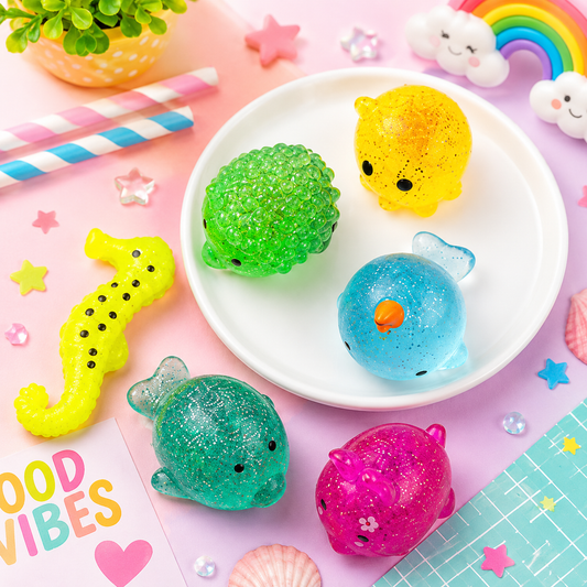 Glitter Squishy Mochi Fidget Toys | Cute Sensory Stress Relief Squeeze Toys
