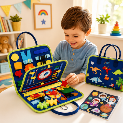 Child playing with educational toy set on a table