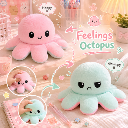 Reversible Feelings Octopus Plush Toy | Double Sided Mood Flip Plushie