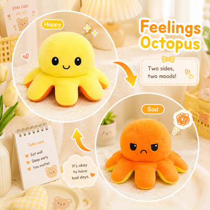 Reversible Feelings Octopus Plush Toy | Double Sided Mood Flip Plushie