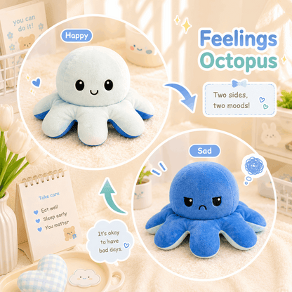 Reversible Feelings Octopus Plush Toy | Double Sided Mood Flip Plushie