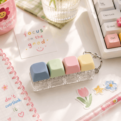 Colorful erasers on a desk with stationery items