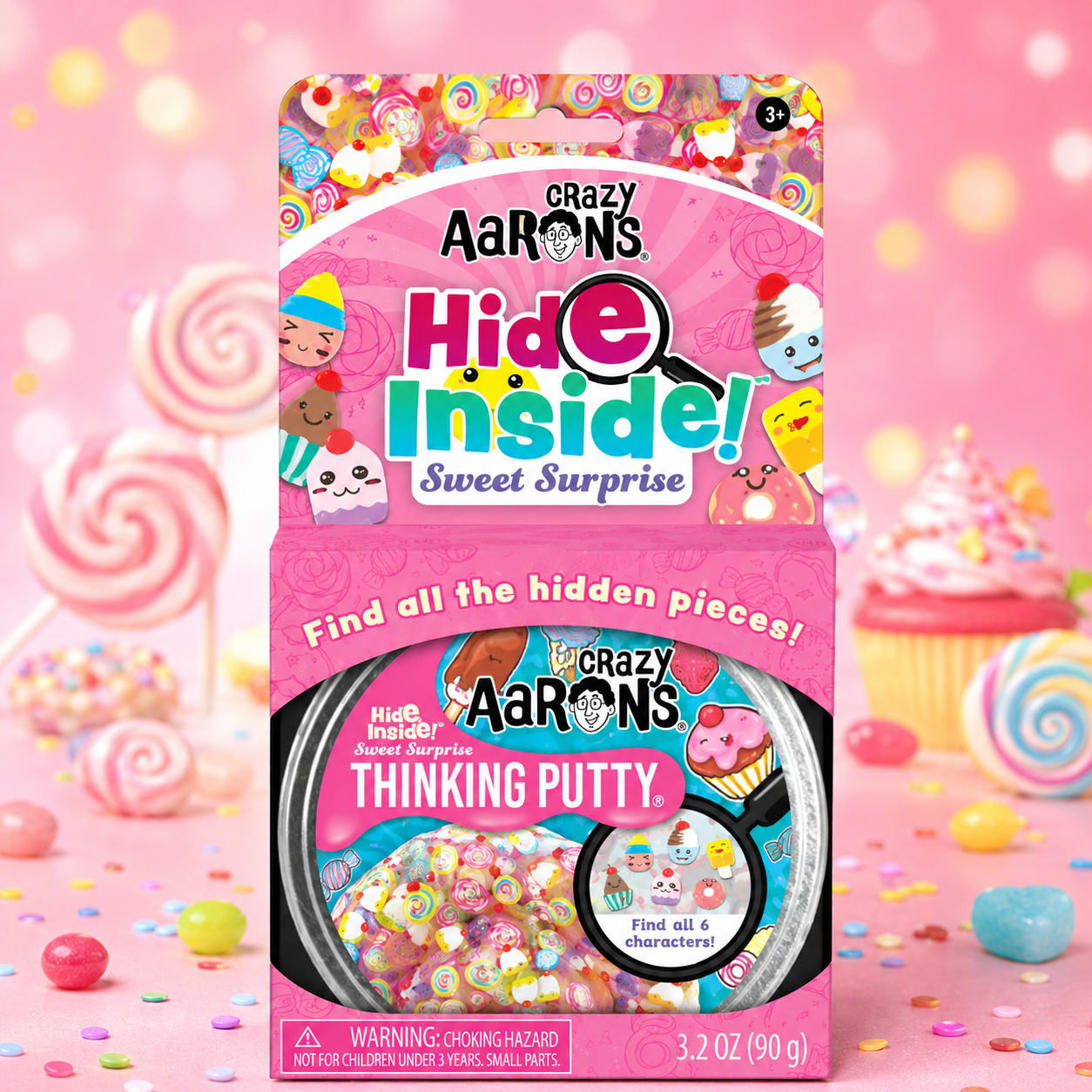 Crazy Aaron's Hide Inside Sweet Surprise packaging with colorful design and text.