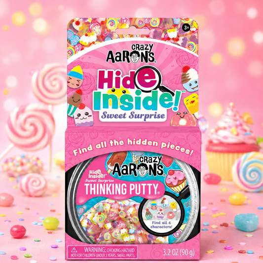 Crazy Aaron's Hide Inside Sweet Surprise packaging with colorful design and text.