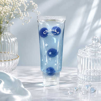 Blue tube with decorative elements on a light background