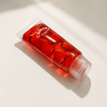 Red jelly-like product in a clear container with 'Chiboki' branding on a light background