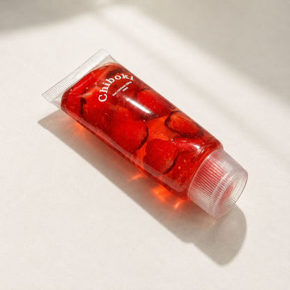 Red jelly-like product in a clear container with 'Chiboki' branding on a light background