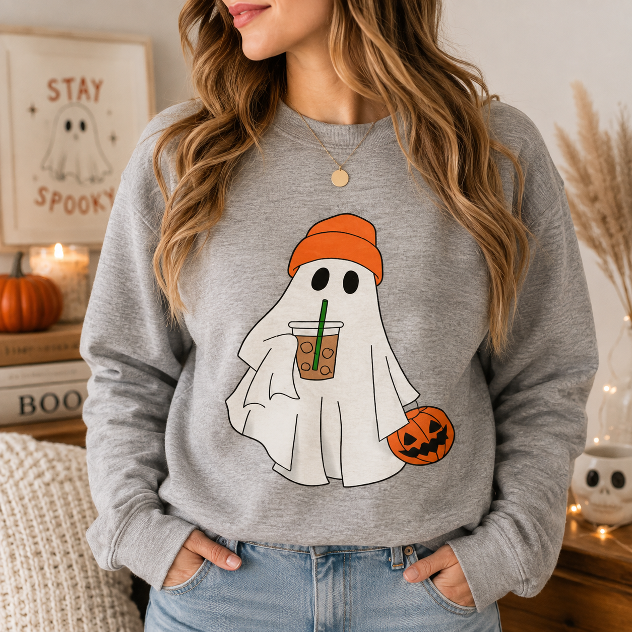 Halloween Ghost Coffee Graphic Sweatshirt