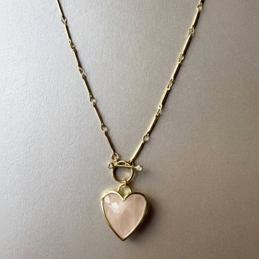 rose quartz heart necklace 18k gold plated waterproof