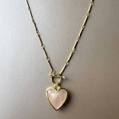 rose quartz heart necklace 18k gold plated waterproof