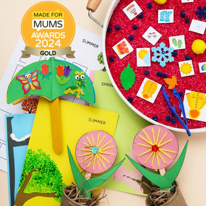 Children's craft materials with a 'Made for Mums Awards 2024' gold badge on a beige background.