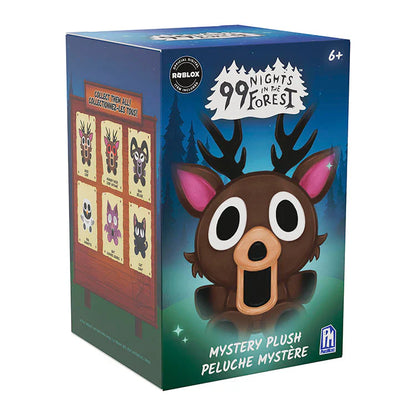 Box of a '99 Nights in the Forest' Reblox mystery plush toy with a reindeer design.