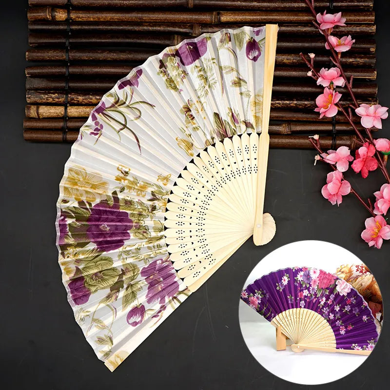 Vintage Chinese Silk Folding Bamboo Fan