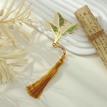 Leaf bookmark with tassels. Book lovers gift