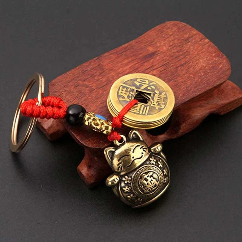 Handmade Brass Lucky Cat Keychain