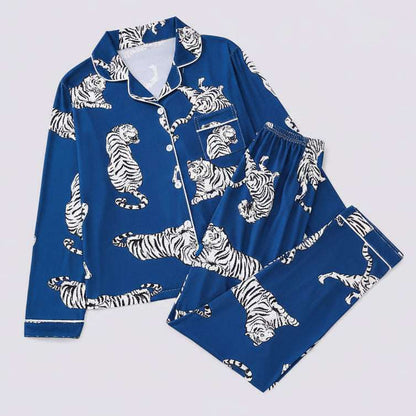Royal blue tiger print sleepwear pyjama set