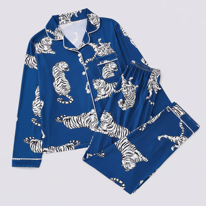 Royal blue tiger print sleepwear pyjama set
