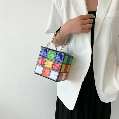 Rubik’s Cube Mini Handbag Statement Geometric Clutch Bag