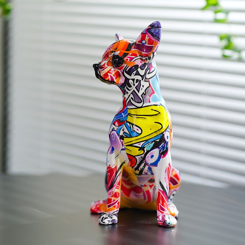 Resin Graffiti Chihuahua Dog Figurine