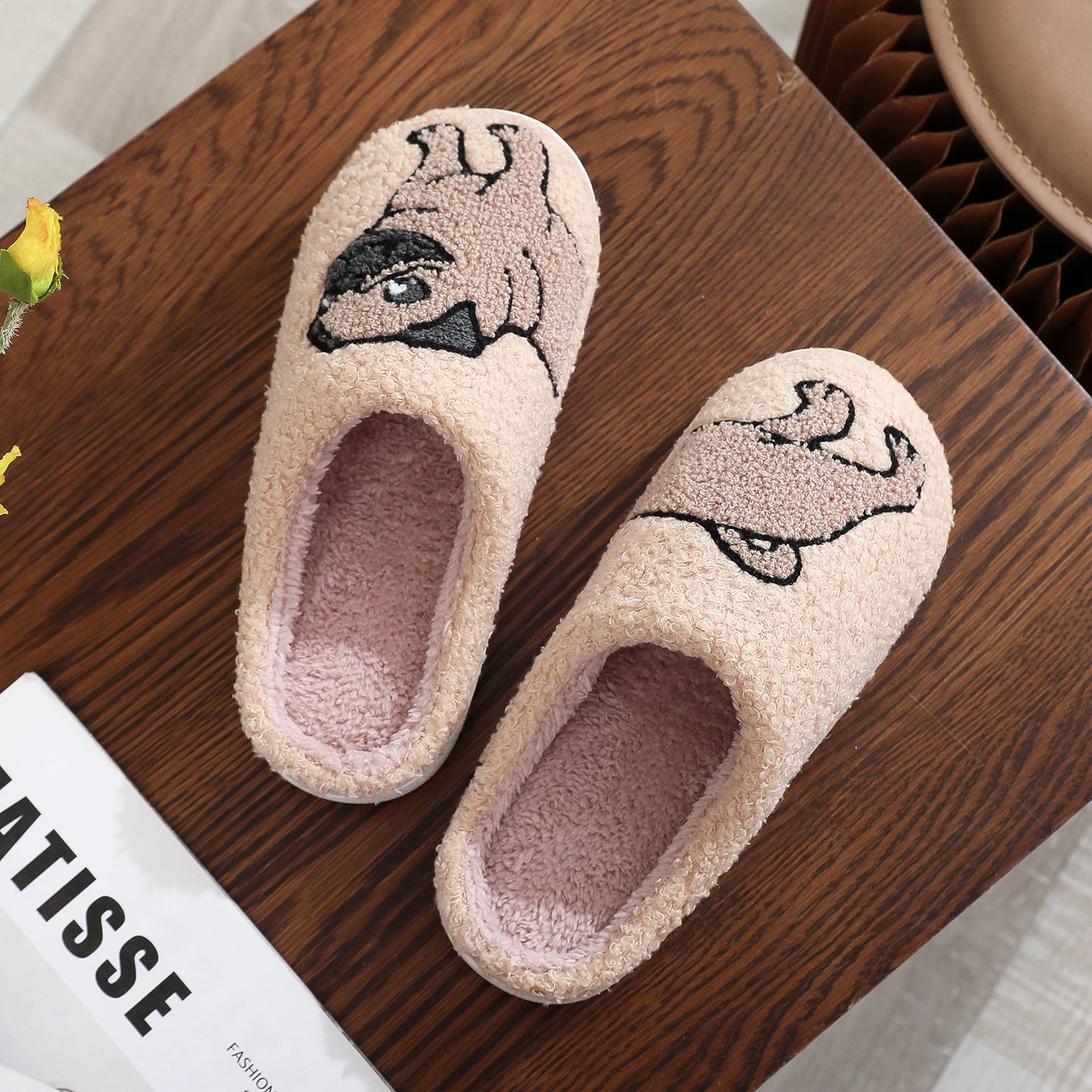 Pug Lovers Cotton Slippers right and left