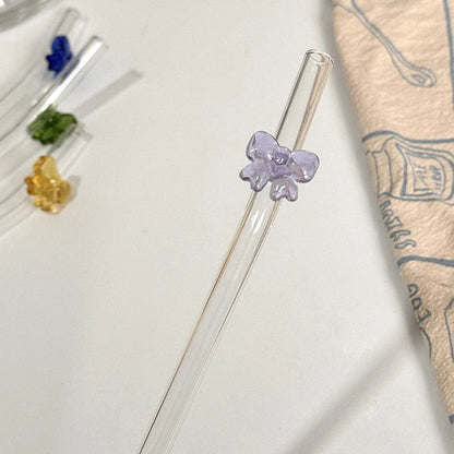 Purple Bowtie Handmade Glass Straw