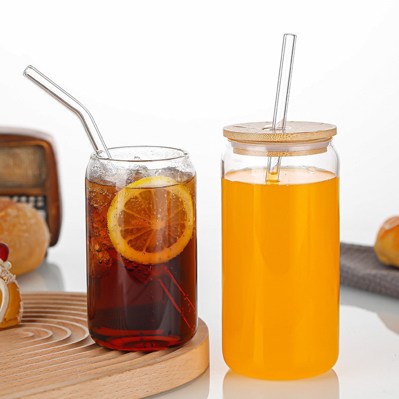 High Borosilicate Glass Cup With Bamboo Lid and Straw