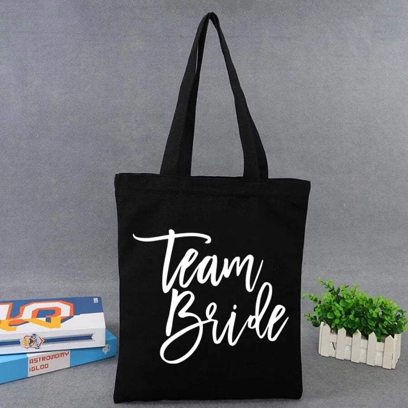 Team Bride Personalised Tote Bags - black