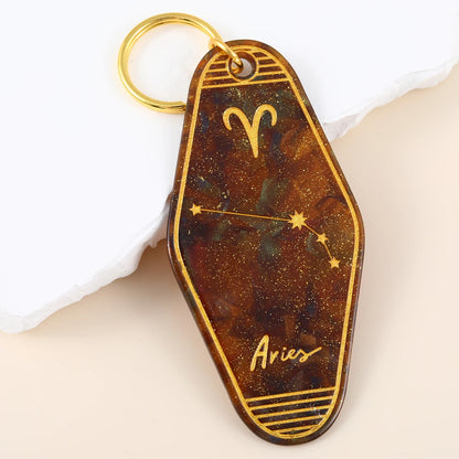 Zodiac Star Sign Retro Motel Keychain