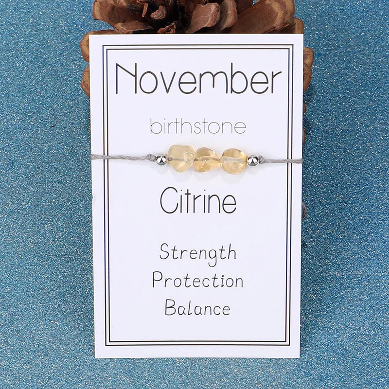 November Citrine Natural Stone Birthstone Wish Bracelet