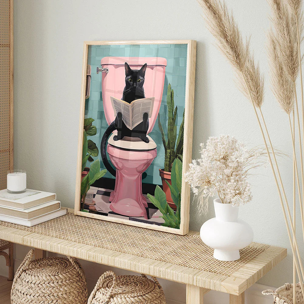 Funny Black Cat Using Toilet Wall Art Print - Wall Art from Dear Cece - Just £17.99! Shop now at Dear Cece