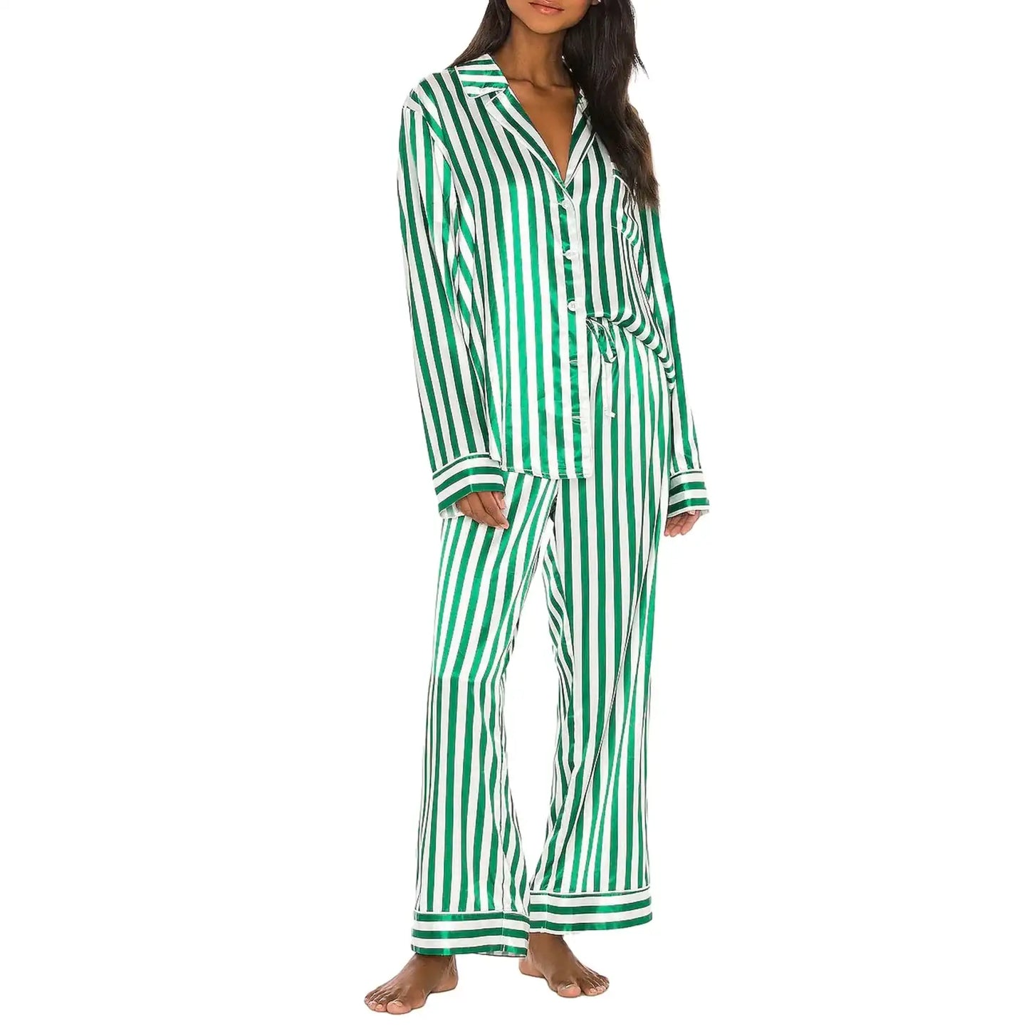 Silk Satin Striped Womens Pyjama Set