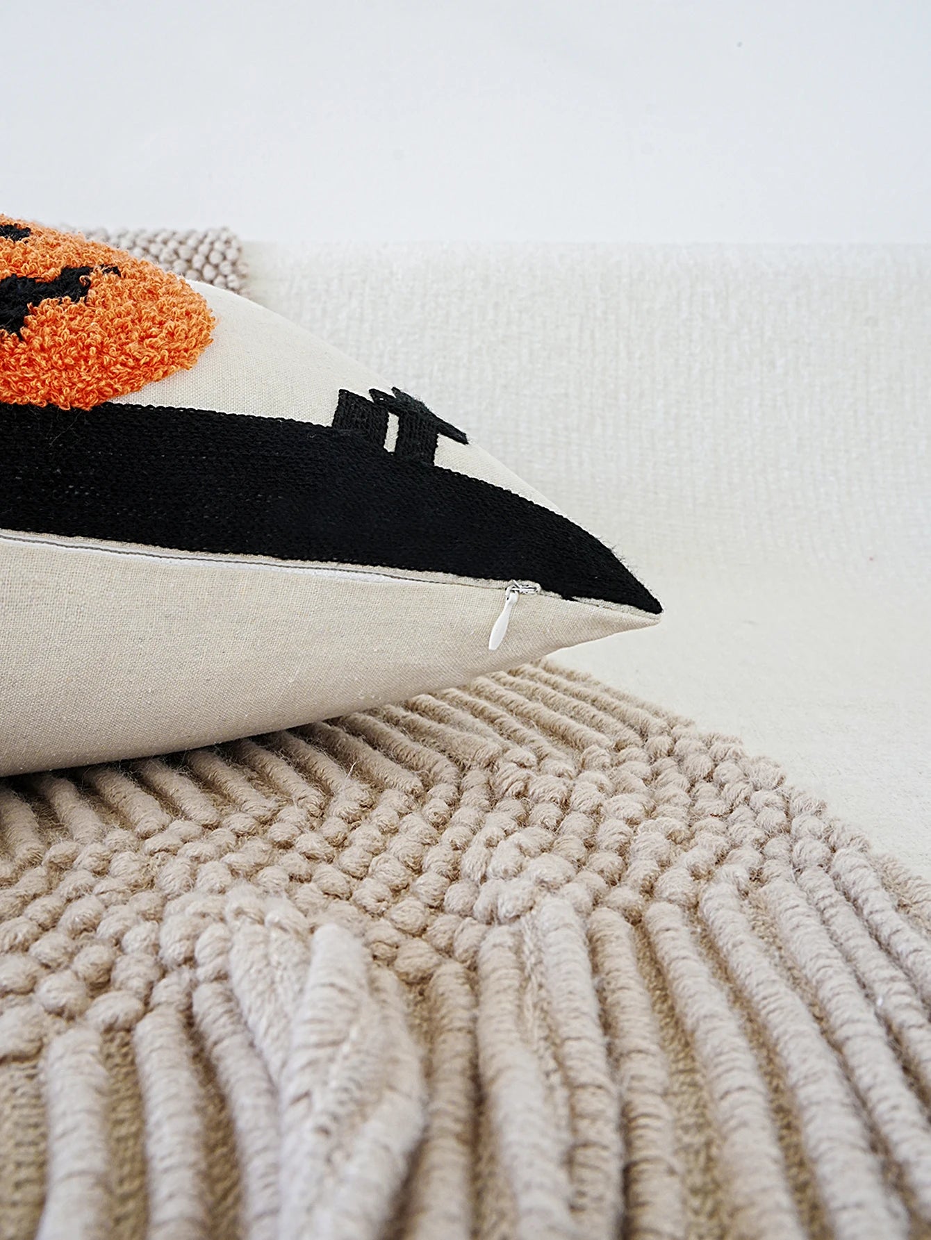 Happy Halloween Pumpkin Textured Cushion Cover