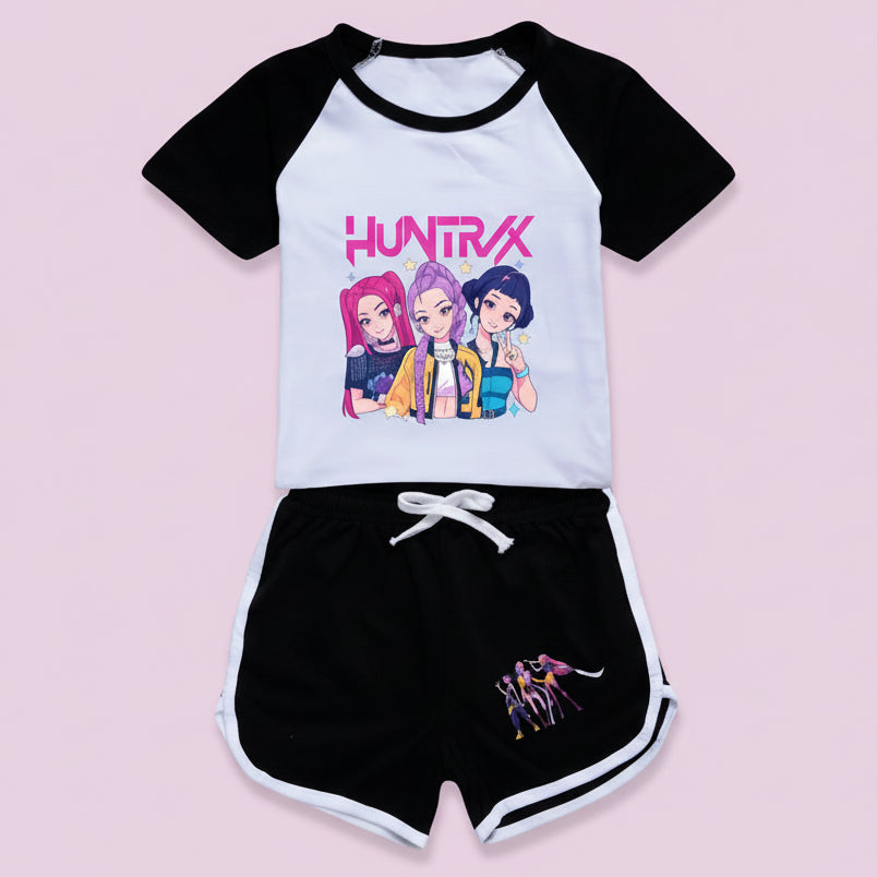 Children's outfit with 'Huntrax' logo and character design on a white background