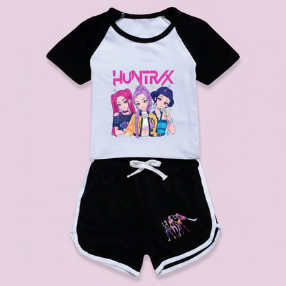 Children's outfit with 'Huntrax' logo and character design on a white background