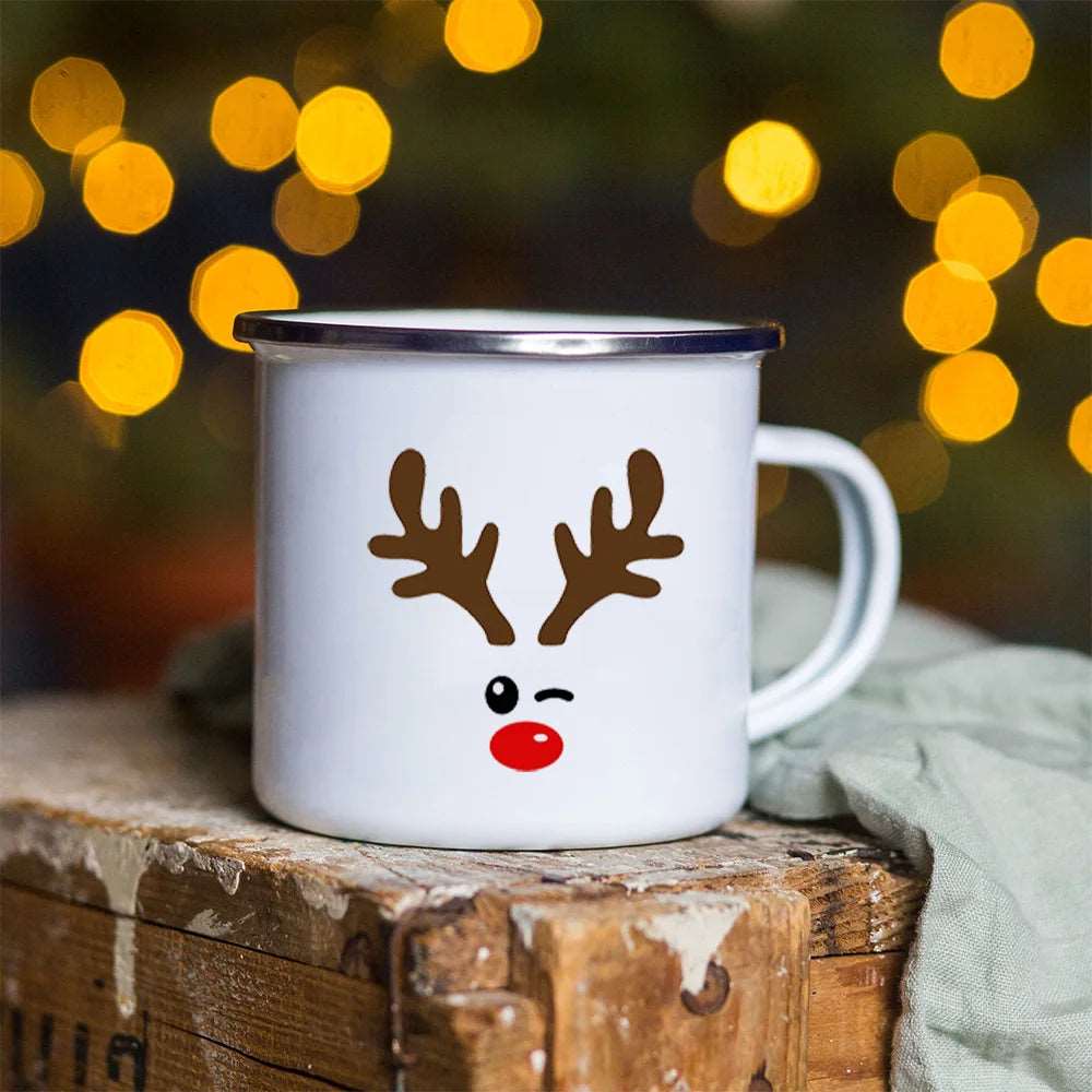 Mr Reindeer Christmas Enamel Coffee Mugs