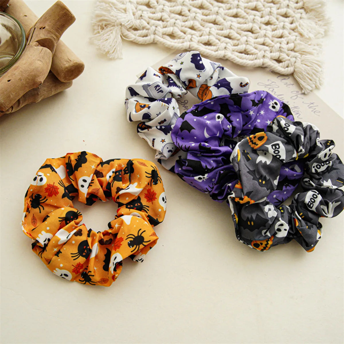 4 pieces of Satin Halloween Hair Scrunchies Set