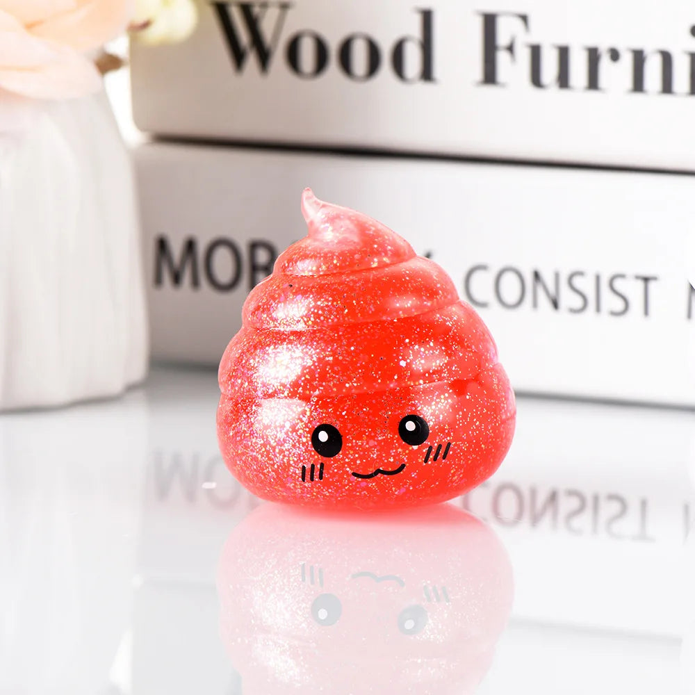 red Glitter Poo Squishy Stress Ball Funny Stretch Fidget Toy