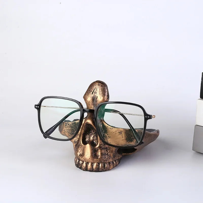 Resin Bronze Skull Head Glasses Stand