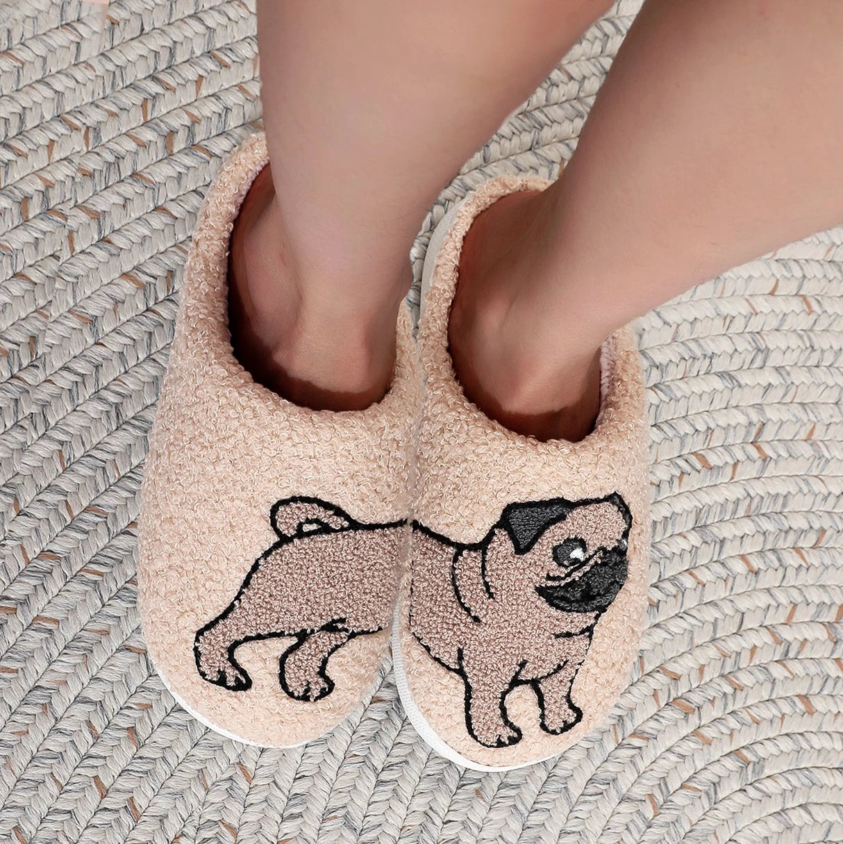 model wearing Pug Lovers Cotton Slippers