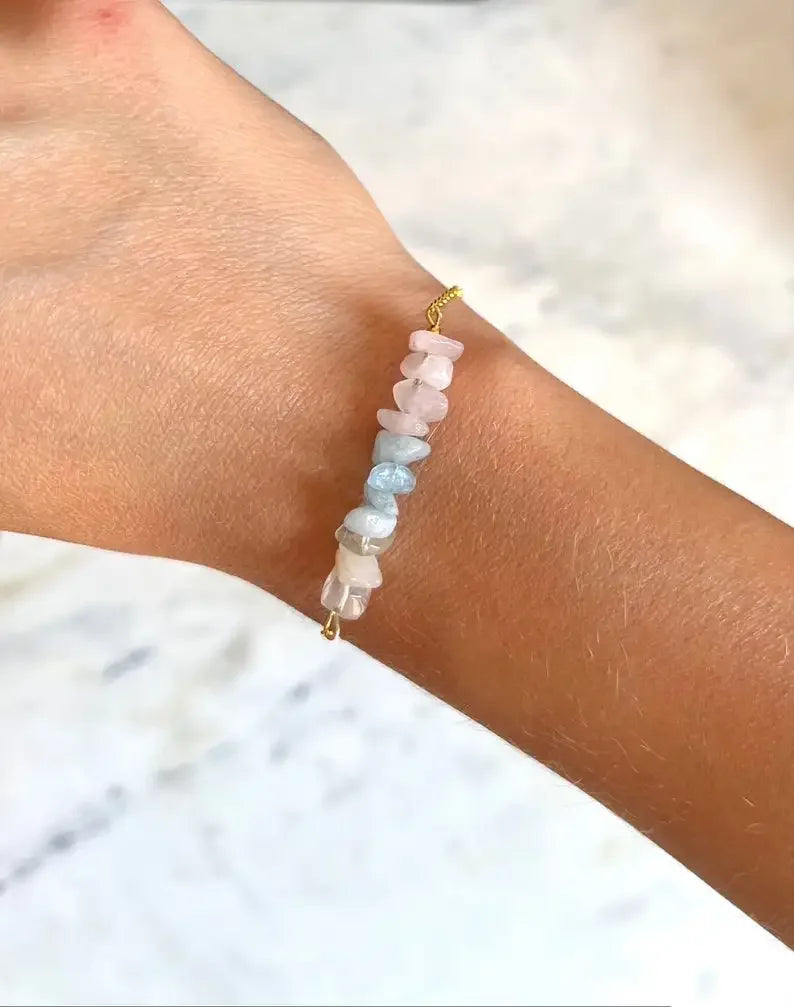 Fertility Bracelet - Moonstone, Aquamarine Rose Quartz Crystal Healing Bracelet